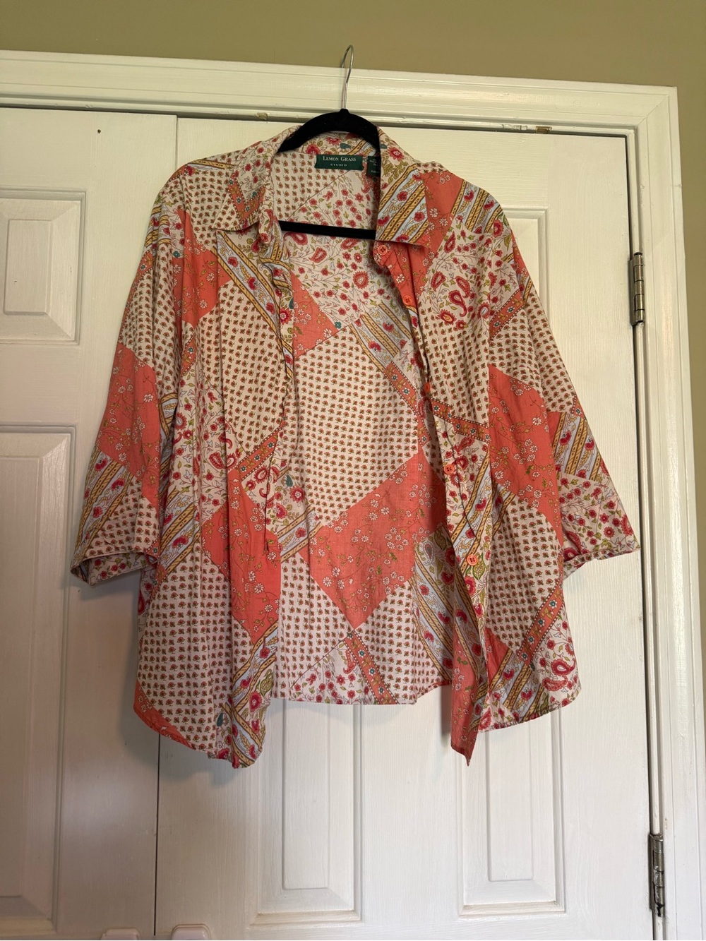 Lemon Grass Studio Coral & Cream Floral Cotton Kimono